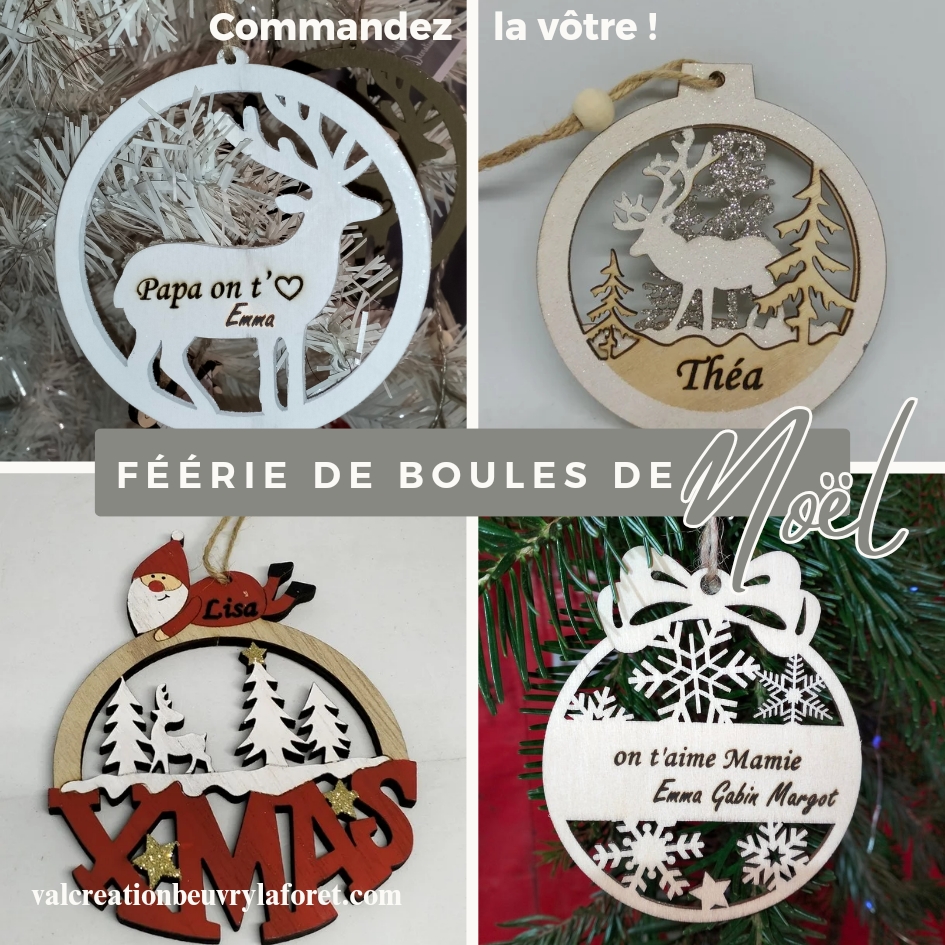 Boules et suspensions de Noel bois